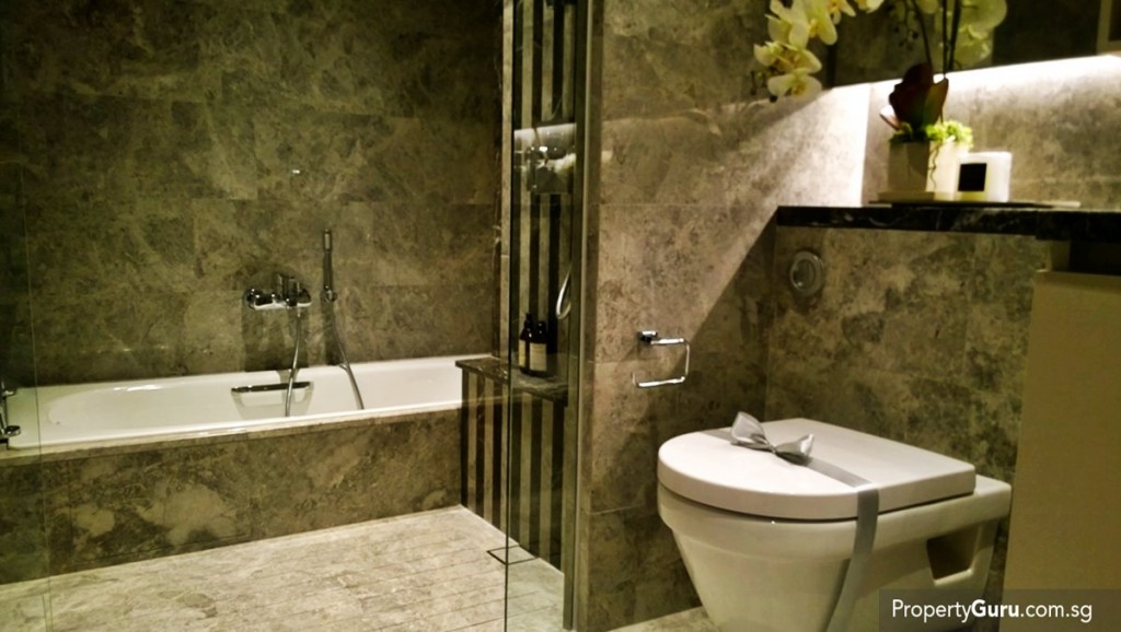 Master bathroom with bathtub