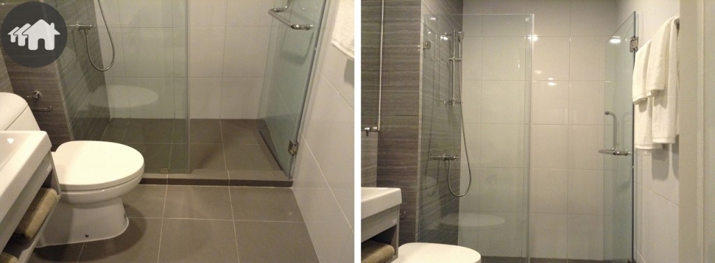 พื้นที่ส่วนอาบน้ำอาจต้องทำที่วางของเพิ่มเติม ซึ่งจะติดตั้งชั้นวางของแบบเข้ามุมหรือติดที่ผนังก็ได้ ซึ่งห้องน้ำของแต่ละยูนิตก็จะมีลูกเล่นที่ต่างกันออกไป เช่น บางยูนิตมีที่วางของ บางยูนิตอาจมีที่นั่งอาบน้ำให้ด้วย เป็นต้น