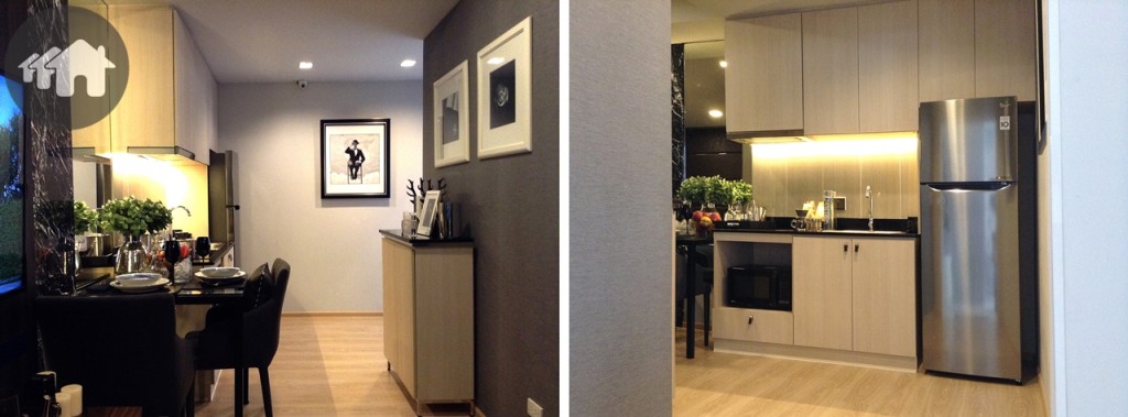 หน้าตาของชุดครัวบิลท์อินที่ทางโครงการออกแบบไว้ให้แบบครบเซ็ท ทั้ง Top หินแกรนิตแท้ซึ่งมีความแข็งแรง ทนทาน รับน้ำหนักได้ดี, ตู้เก็บของทั้งบนและล่าง, Hood แบบต่อท่อออกนอกอาคารเพื่อกันกลิ่นรบกวน, เตาไฟฟ้า, รางไฟส่องสว่าง, ผนังหินอ่อนและปลั๊กพร้อมฝาครอบกันน้ำ ทั้งนี้ผนังฝั่งตรงข้ามสามารถบิลท์อินเป็นที่เก็บของแบบชิดได้