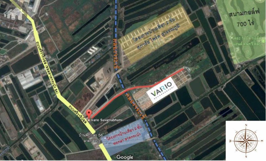 ภาพจาก Google Maps แสดงพื้นที่โดยรอบโครงการ วารีโอ สุวรรณภูมิ Vario Suvarnabhumi