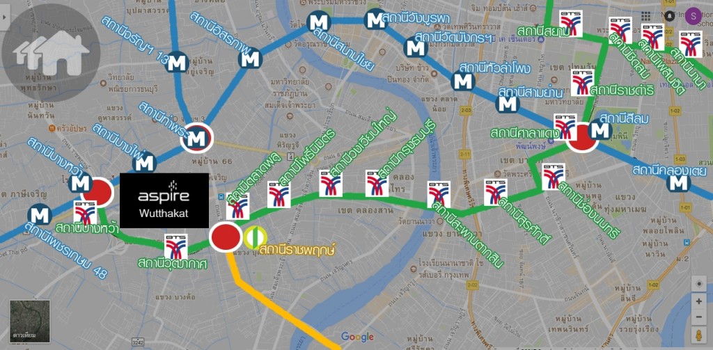 เดินทางเชื่อมต่อง่ายและสะดวกสบาย ห่างเพียง 1 สถานีถึงตลาดพลู 5 สถานีถึงบางรัก 6 สถานีถึงสาทร 7 สถานีถึงช่องนนทรี และ 8 สถานีถึงสีลม ภาพ via Google.com