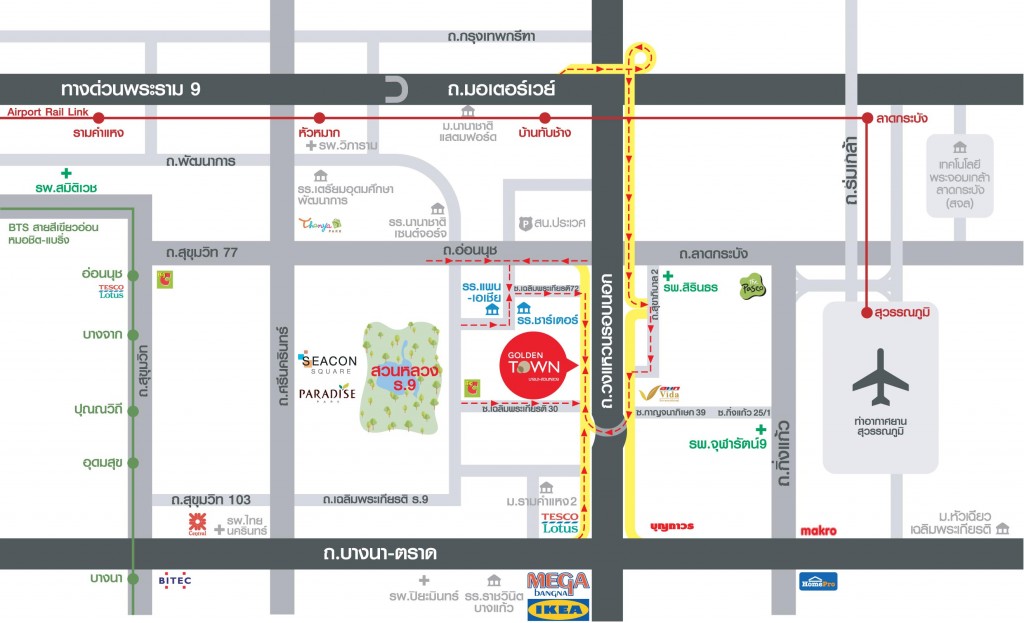 แผนที่การเดินทางโครงการ Golden Town Bangna Suanluang