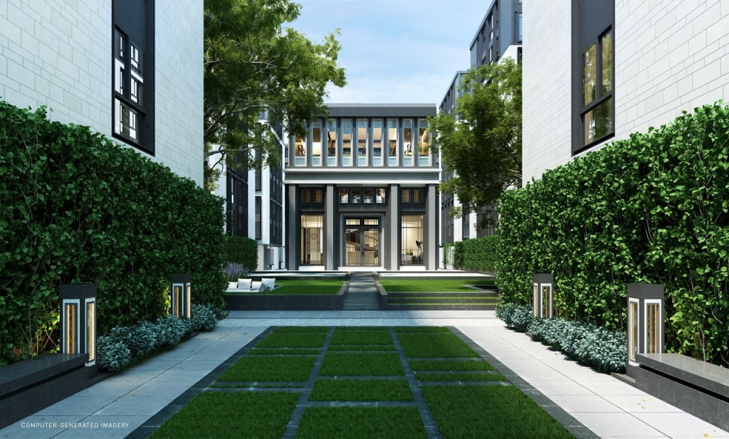 จากบริเวณด้านหน้าโครงการจะเป็นสวนทางเข้าไปสู่คลับเฮ้าส์ ด้านข้างเป็นพื้นที่นั่งเล่นในสวน พร้อมบริการ Wifi ฟรี ตลอด 24 ชั่วโมง