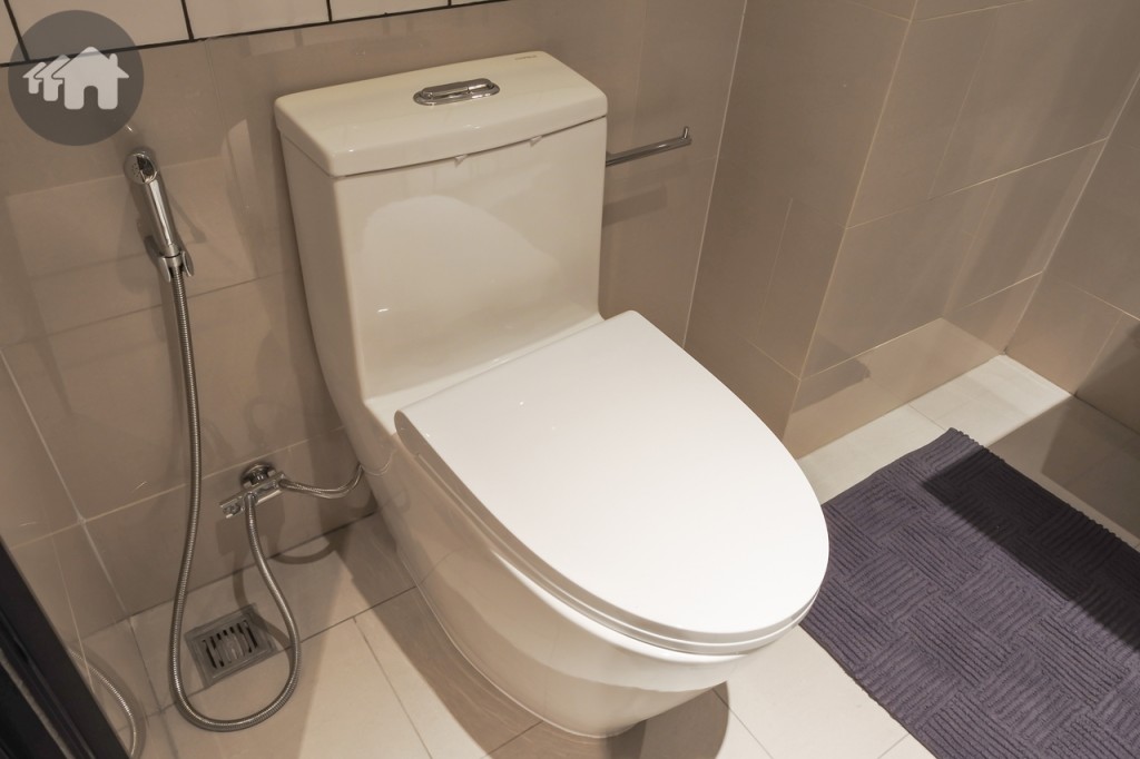 โถสุขภัณฑ์ของ Hafele พร้อมสายฉีดชำระ และที่วางกระดาษชำระ