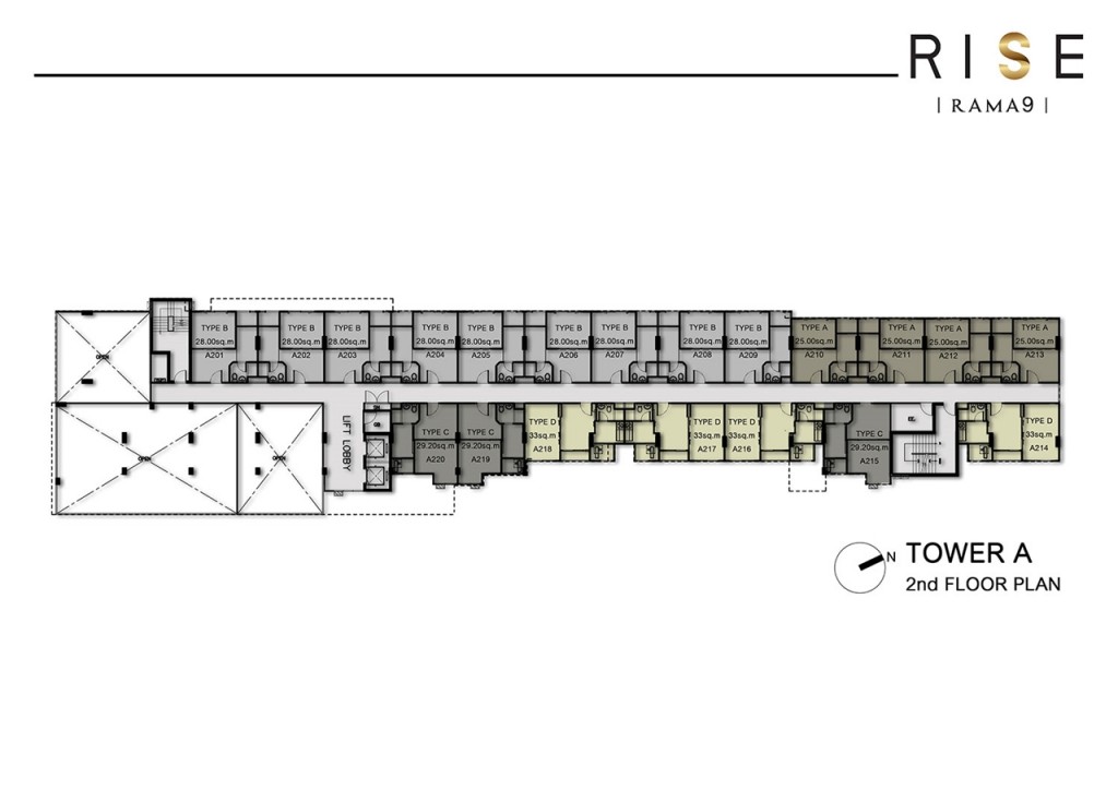 แปลนชั้น 2 อาคาร A เป็นชั้นพักอาศัยจำนวน 20 ยูนิต เป็น 1 Bedroom ทั้งหมด 