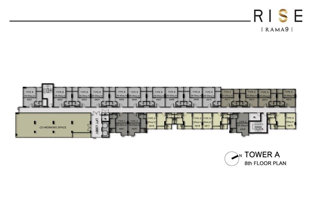 แปลนชั้น 8 อาคาร A เป็นชั้นพักอาศัยจำนวน 21 ยูนิต เป็น 1 Bedroom ทั้งหมด และมีความพิเศษตรงที่มี ห้องประชุมขนาดเล็ก และ Sky Co Working Space คือพื้นที่ห้องทำงานที่ติดกระจกฝ้าโดยรอบ สำหรับให้ลูกบ้านมานั่งทำงานและลงชื่อขอเข้าใช้ห้องประชุมได้ ซึ่งเปิดให้บริการ 24 ชั่วโมง
