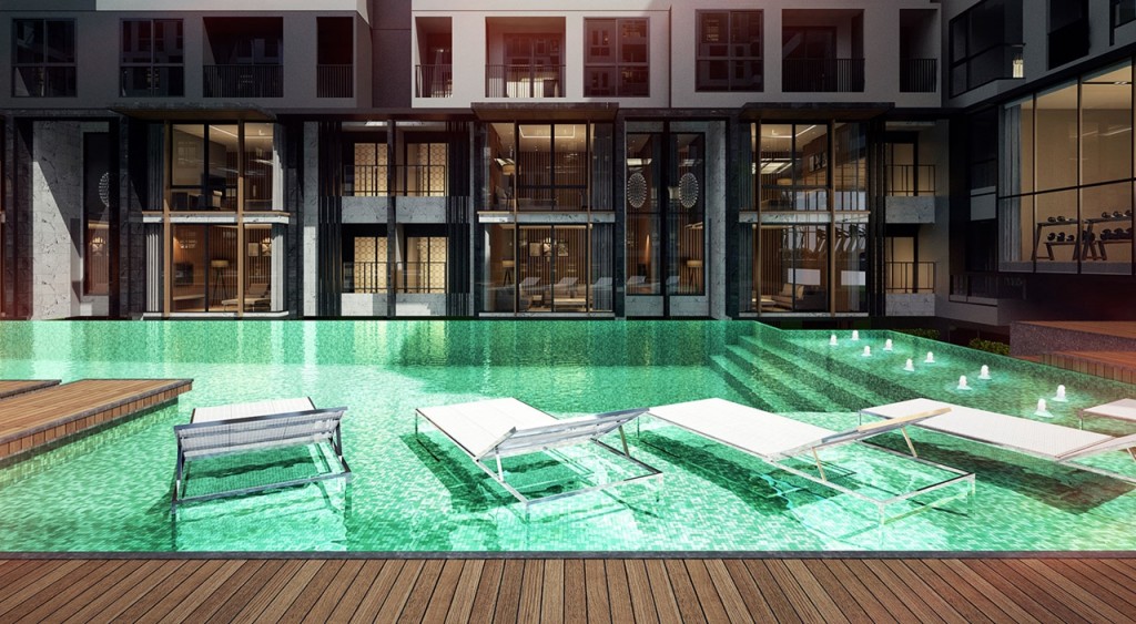 ภาพจำลองสระว่ายน้ำระบบเกลือบนชั้น 2 ของอาคาร C 