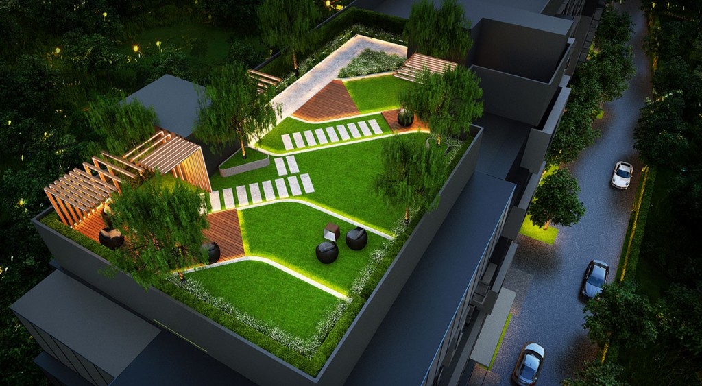 ภาพจำลองสวนลอยฟ้า ซึ่งทุกอาคารมีเหมือนกัน