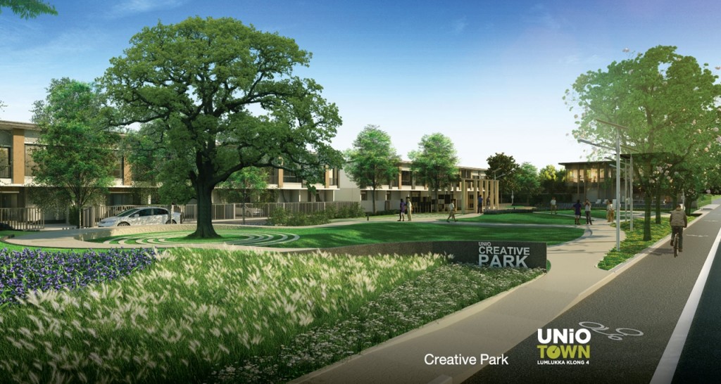 สวนส่วนกลางขนาดใหญ่ พร้อมที่นั่งพักผ่อน เลนจักรยานและลู่วิ่ง