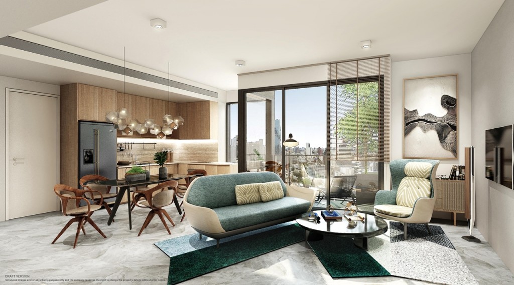 ภายในห้องโปร่งโล่งด้วยเพดานสูง 3-5.6 เมตร ตกแต่งอย่างสวยงาม ด้วยวัสดุคุณภาพ พร้อมระเบียงส่วนตัว