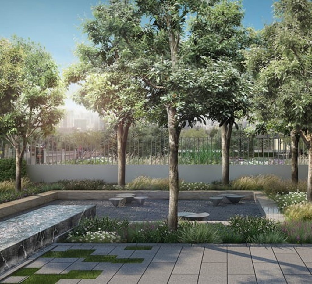 Escape Garden พื้นที่สวนบริเวณด้านหน้าโครงการให้บรรยากาศสวนสาธารณะ ที่มีที่นั่งสำหรับนั่งพักผ่อน หลีกหนีจากความวุ่นวาย ท่ามกลางต้นไม้ใหญ่