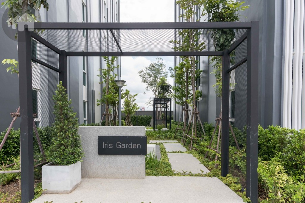 Iris Garden สวนหย่อมระหว่างอาคาร ซึ่งมีอยู่ 3 สวน ตกแต่งอย่างสวยงามด้วยซุ้มเหล็กฉีก