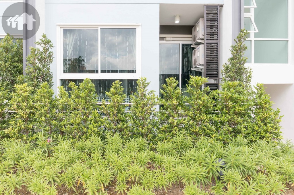 มองจากภายนอกเข้ามาบริเวณระเบียงห้อง ร่มรื่นน่าอยู่