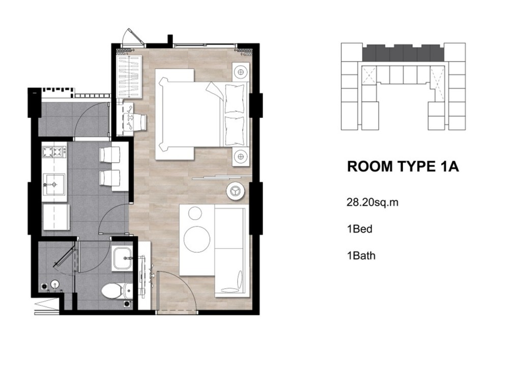 แบบ 1A พื้นที่ใช้สอย 28.20 ตารางเมตร