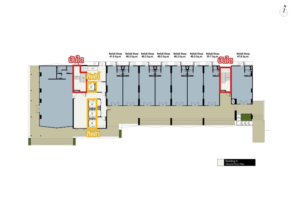 บริเวณชั้นที่ 1 จะเป็นพื้นที่ร้านค้า