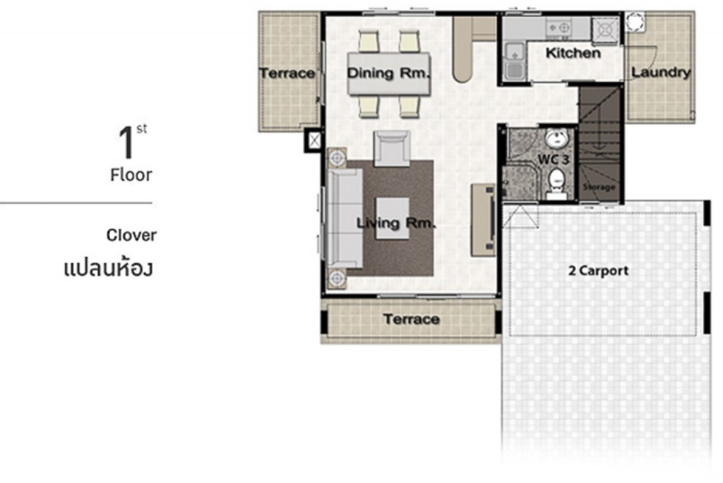Floor Plan ชั้นล่างของแบบ CLOVER