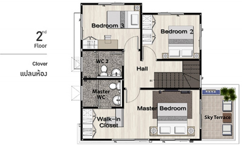 Floor Plan ชั้นบนของแบบ CLOVER