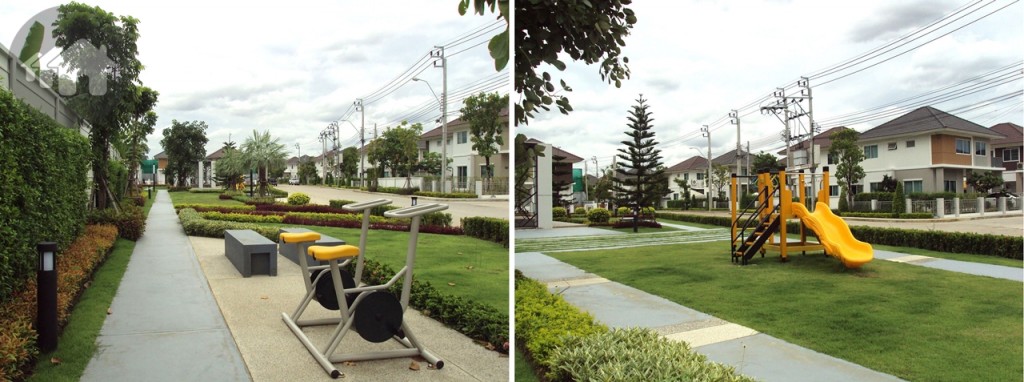 ภายในสวนมีสนามเด็กเล่น พร้อมทั้งเครื่องออกกำลังกายให้