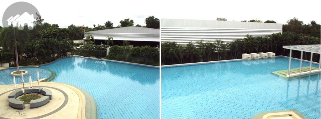 ด้านหลังของชั้นล่างเป็นสระว่ายน้ำแบบสระเกลือ ขนาดกว้าง 25 ม. ยาว 50 ม. 