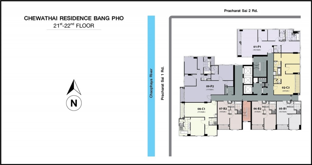 ผังชั้น 21-22 สองชั้นนี้จะมีห้องแบบ Penthouse อยู่ด้วย