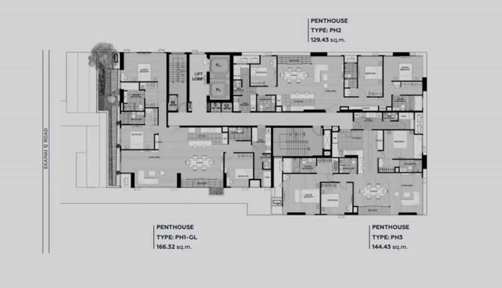 สำหรับยูนิตเพ้นท์ เฮ้าส์ จะมีเพียง 3 ยูนิตเท่านั้น ซึ่งจะอยู่บนชั้น 20