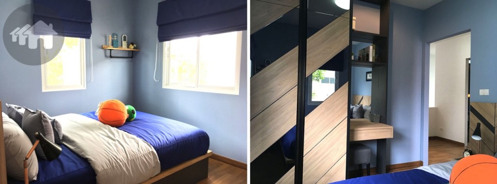 ห้องนอนเล็กมีหน้าต่างบานกระทุ้ง และบานสไลด์ขนาดใหญ่ให้ อาจดัดแปลงเป็นห้องอเนกประสงค์อื่นๆ ได้