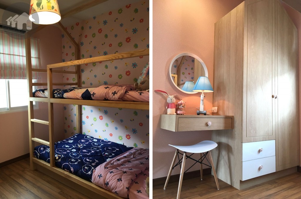 อีกหนึ่งห้องนอนเล็ก เลือกตกแต่งด้วยเตียงแบบ 2 ชั้น สำหรับลูกเล็กๆ 2 คน ก็ถือเป็นการประหยัดพื้นที่ดีอีกทางหนึ่ง