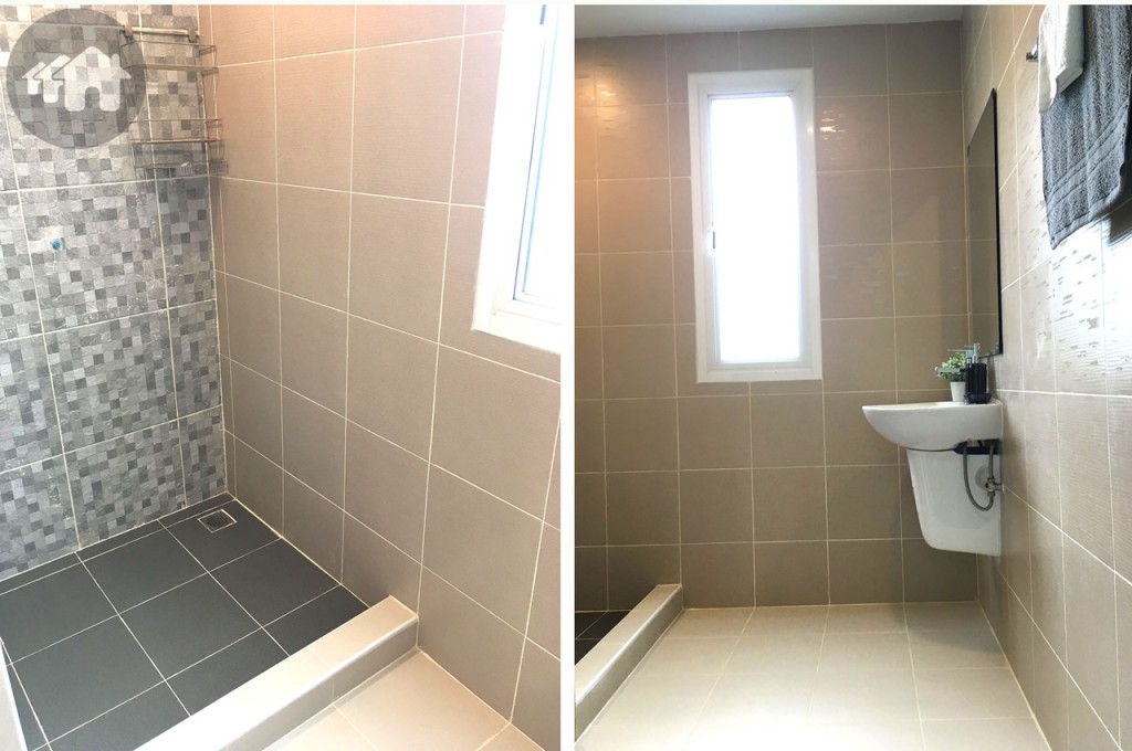 ห้องน้ำรวม ออกแบบแยกส่วนเปียก ส่วนแห้งให้ และยังแยกแต่ละพื้นที่ให้เป็นสัดส่วน โดยไม่วางโถสุขภัณฑ์ใกล้กับอ่างล้างหน้าเหมือนกันห้องอื่นๆ 