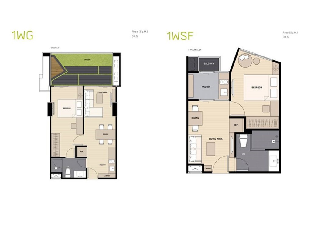 ตัวอย่างแบบห้อง 1 Bedroom มีหลายรูปแบบ ซึ่งได้ยกตัวอย่างมาให้ดูกันคร่าวๆ สามารถดูรายละเอียดเพิ่มเติมได้ที่เว็บไซต์โครงการ