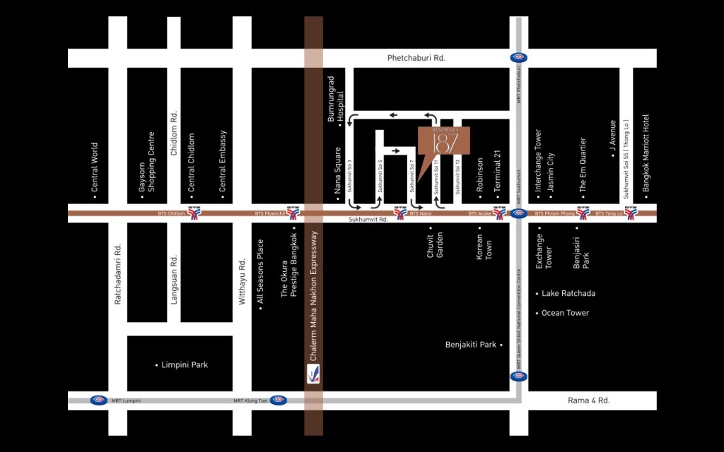 Residence 187’s map (the project has renovated 40 units at Dazzle Sukhumvit 7 into prestigious serviced apartments)