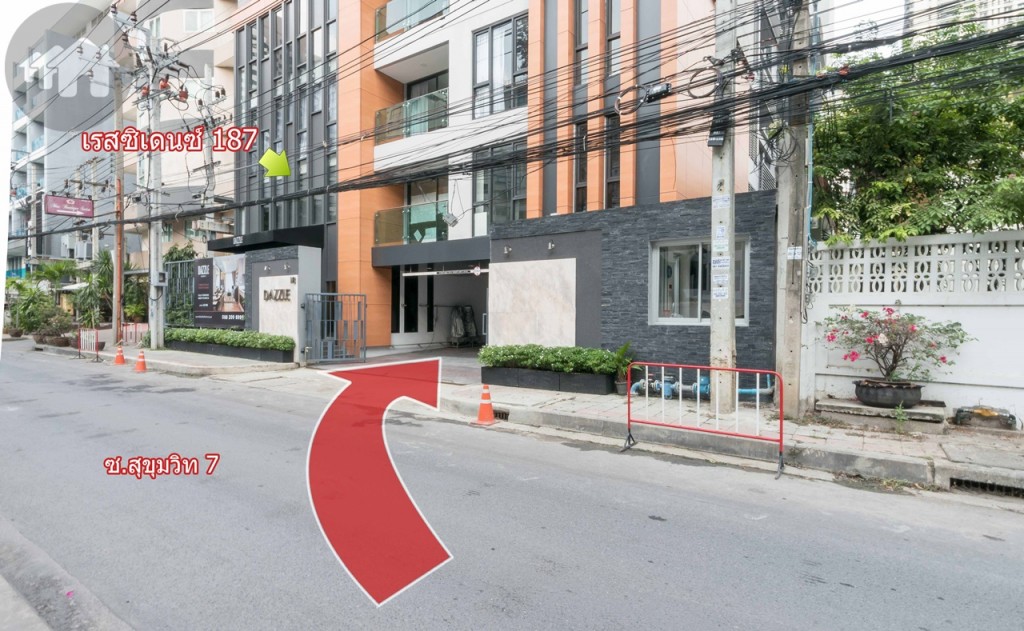 200 metres from BTS Nana and here we are at Residence 187 (in Dazzle Sukhumvit 7) on Sukhumvit Soi 7