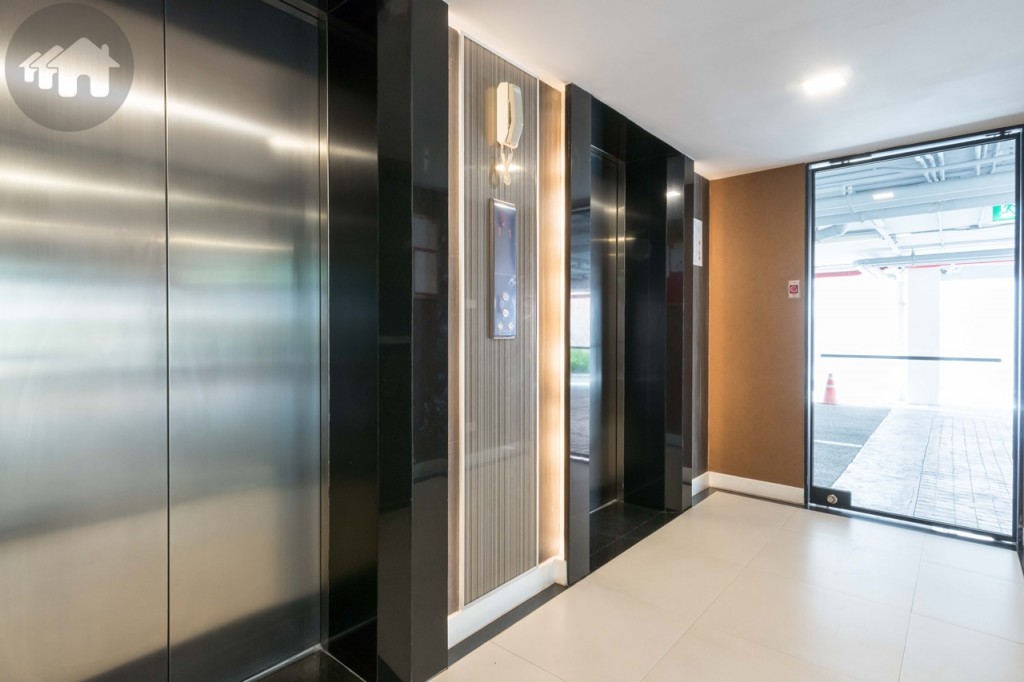 There’s an entrance from the parking lot to the elevator lobby, also accessible by a keycard