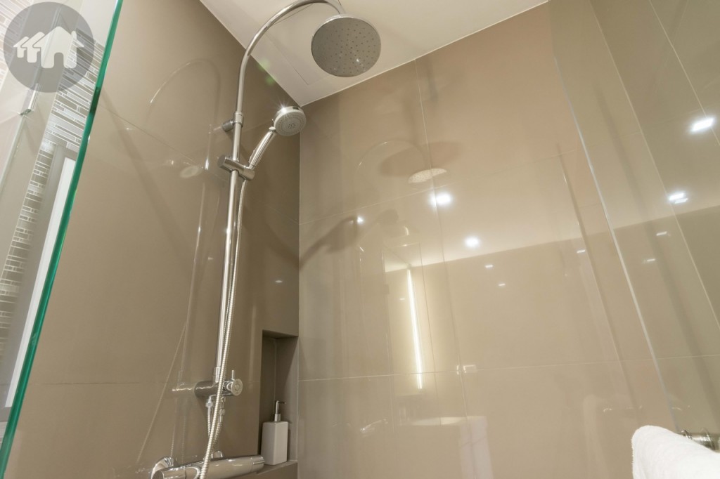 Rain shower gives you a differed showering experience besides the handheld. There’s also a recessed shelf for placing soaps and shampoos.