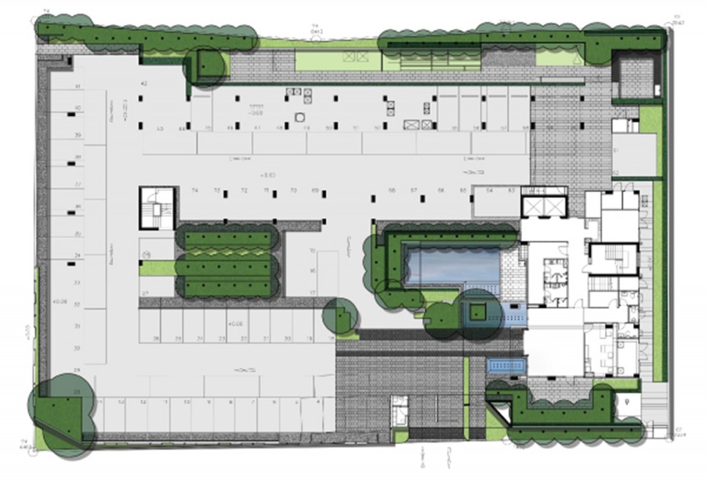 ผังอาคารชั้น 1 เป็นโถงต้อนรับ และ Facilities ต่างๆ