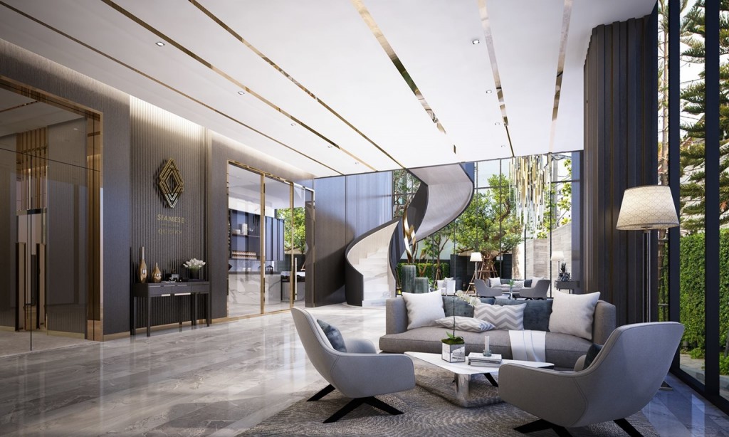 ล็อบบี้เพดานสูง สำหรับพักผ่อนและรับรองแขก