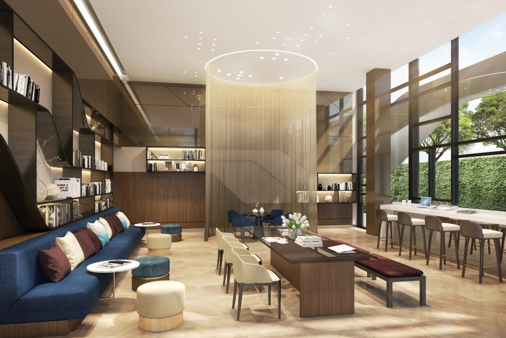 Co-working space โปร่งโล่งด้วยเพดานสูง 4.30 เมตร โดยมีความเป็นสัดส่วน ให้เหมาะสมกับการทำงานทั้ง private corner และ shared table