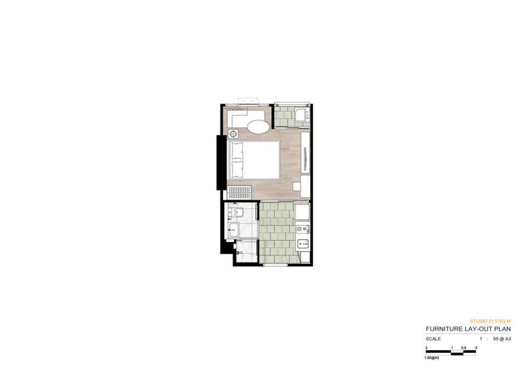สตูดิโอ พื้นที่ใช้สอย 21.50 ตารางเมตร 