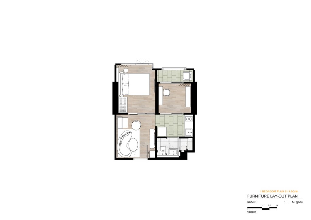 1 ห้องนอน พลัส พื้นที่ใช้สอย 31.50 ตารางเมตร