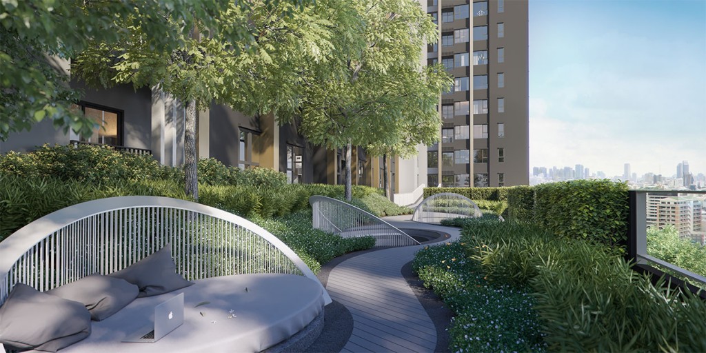 สวนพักผ่อน สำหรับการอ่านหนังสือ หรือพักผ่อนในวันหยุด กับ Sunken Lounge ออกแบบเชื่อมต่อกับพื้นที่พักอาศัย