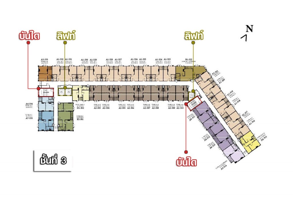 ชั้นที่ 3-8 เป็นชั้นพักอาศัย