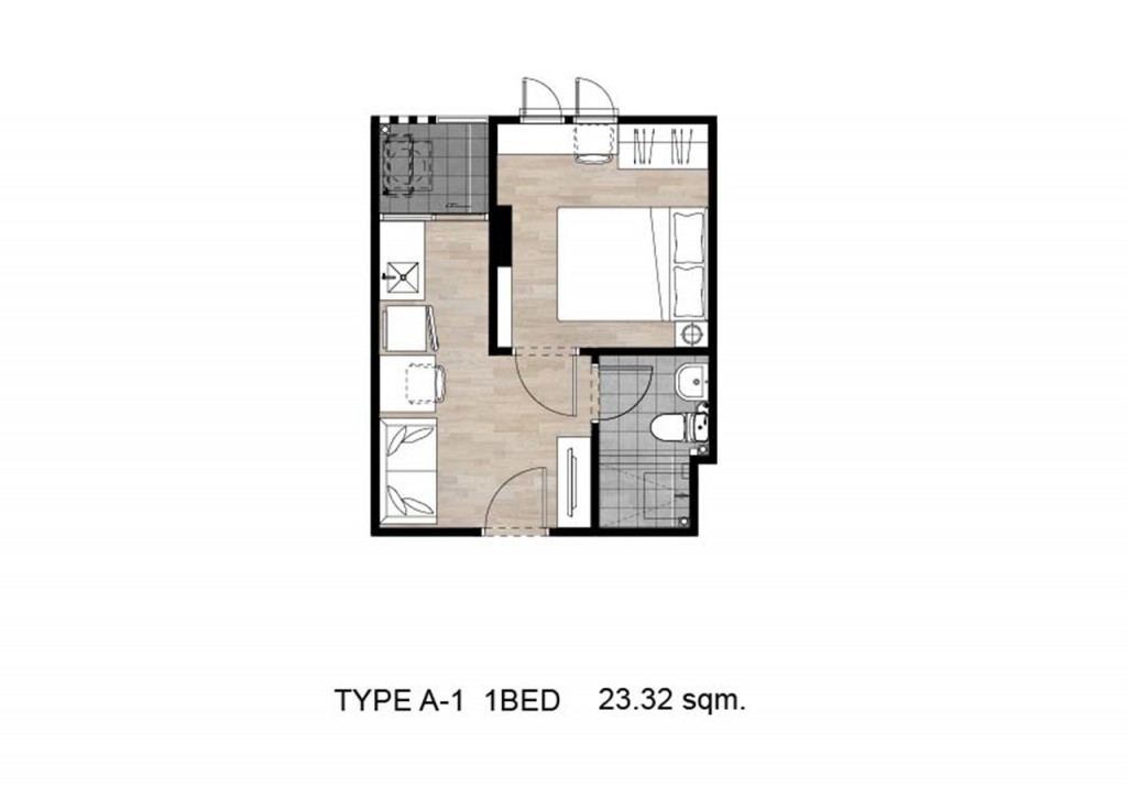 ห้องแบบ A1 พื้นที่ใช้สอย 23.32 ตารางเมตร