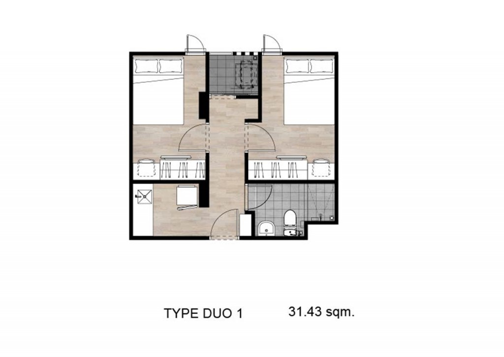 ห้องแบบ D1 พื้นที่ใช้สอย 31.43 ตารางเมตร