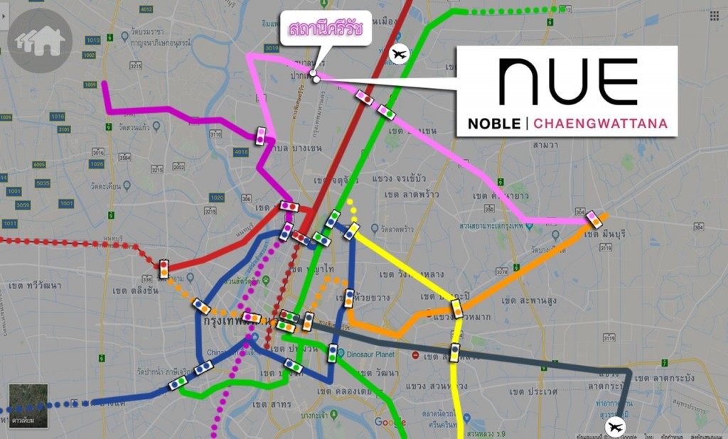 เชื่อมต่อกับรถไฟฟ้าได้ถึง 4 สาย ได้แก่  - สายสีม่วง ช่วงบางซื่อ-บางใหญ่ ที่สถานีศูนย์ราชการนนทบุรี  - สายสีแดง ช่วงบางซื่อ-รังสิต ที่สถานีหลักสี่ - สายสีเขียว ช่วงหมอชิต-สะพานใหม่-คูคต ที่สถานีวงเวียนหลักสี่ (สถานีวัดพระศรีมหาธาตุของสายสีเขียว) - สายสีส้ม ช่วงศูนย์วัฒนธรรมฯ-มีนบุรี (สุวินทวงศ์) ที่สถานีมีนบุรี 