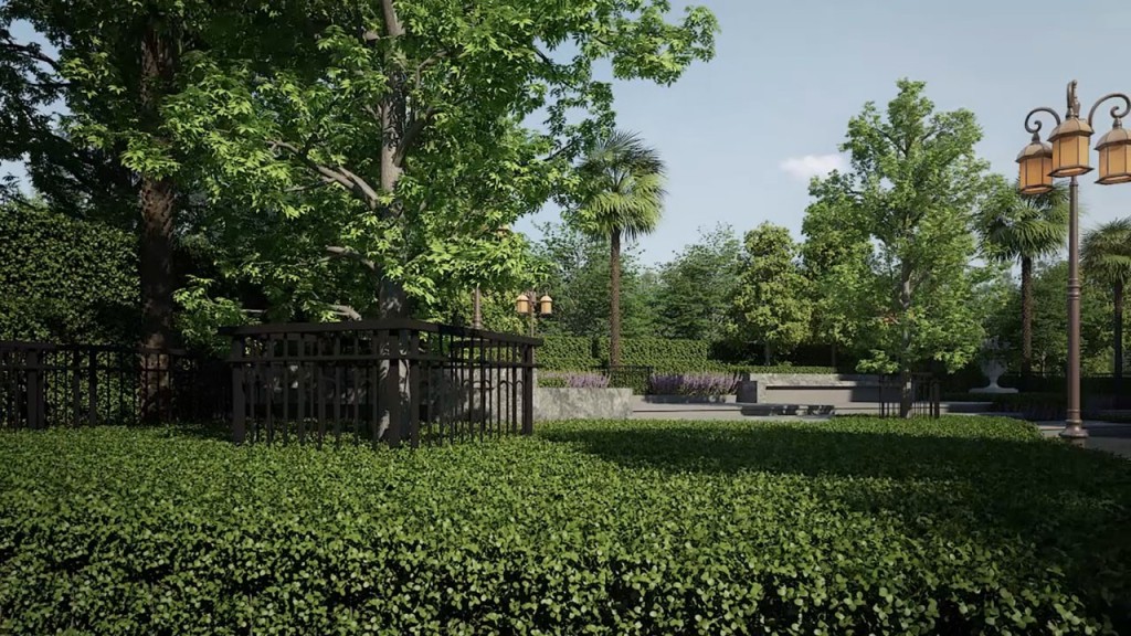 สวนส่วนกลางตกแต่งสไตล์ฝรั่งเศส ร่มรื่นด้วยต้นไม้ใหญ่เพื่อให้ผู้อยู่อาศัยได้รับอากาศธรรมชาติที่สดชื่น เหมาะกับการพักผ่อนจากความเหนื่อยล้า นอกจากนี้ยังมีพื้นที่ติดคลองให้ผู้อยู่อาศัยได้สัมผัสวิถีชีวิตของชุมชนดั้งเดิมที่มีมาอย่างยาวนาน