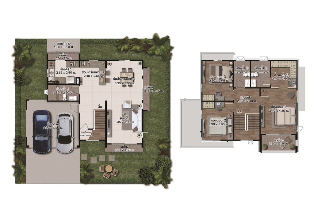 บ้านเดี่ยวแบบ The Cubic เนื้อที่ 53 ตารางวา พื้นที่ใช้สอย 160 ตารางเมตร ขนาด 3 ห้องนอน 3 ห้องน้ำ 2 ที่จอดรถ