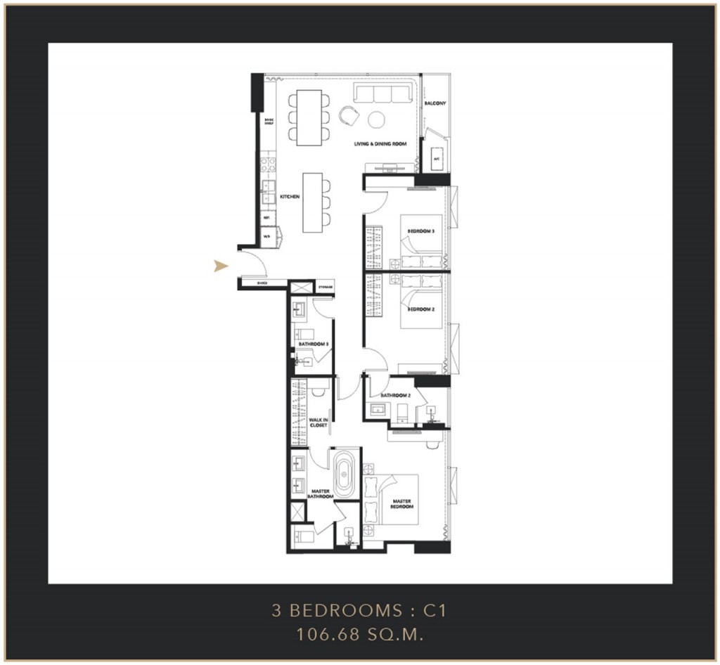 แบบ C1 พื้นที่ใช้สอย 106.68 ตารางเมตร