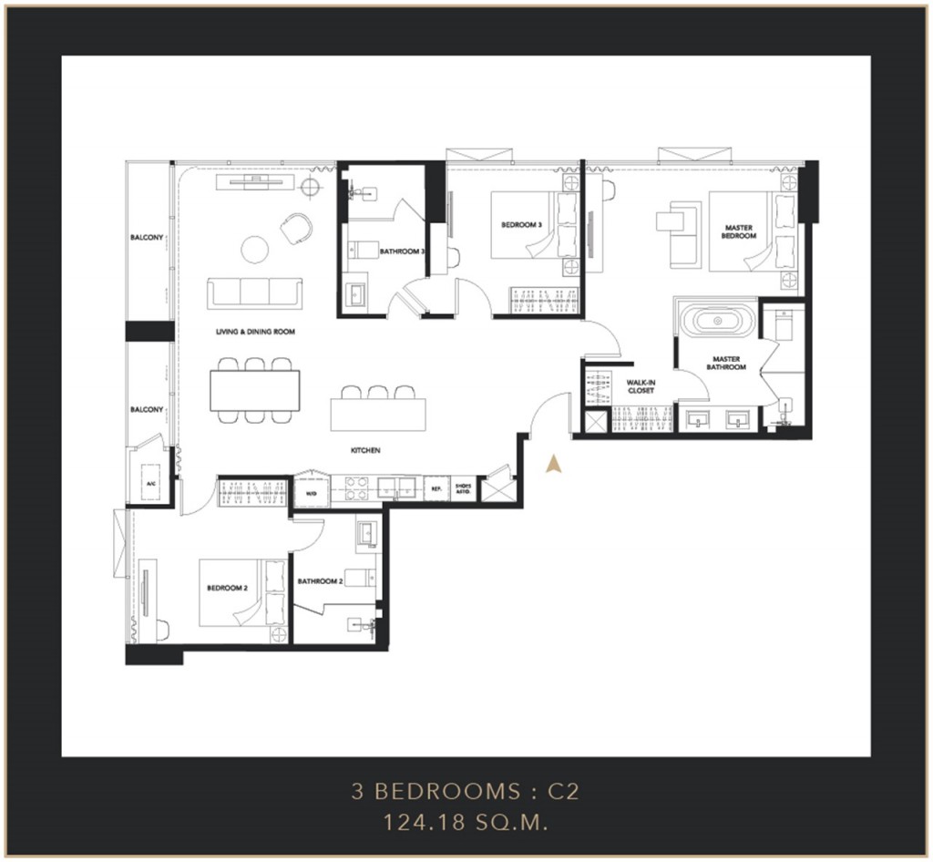 แบบ C2 พื้นที่ใช้สอย 124.18 ตารางเมตร