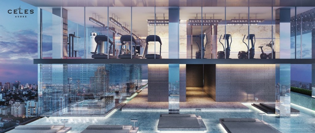 ชั้นที่ 34 ฟิตเนสขนาดใหญ่วิวสระว่ายน้ำ และวิวเมือง