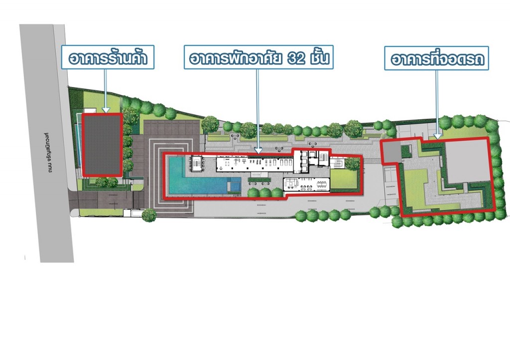 โครงการแบ่งออกเป็น 3 อาคาร ได้แก่ อาคารร้านค้า อาคารพักอาศัย และอาคารที่จอดรถ