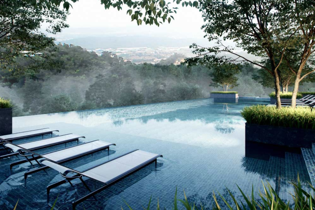 Damansara Seresta's swimming pool overlooks the lush greenery